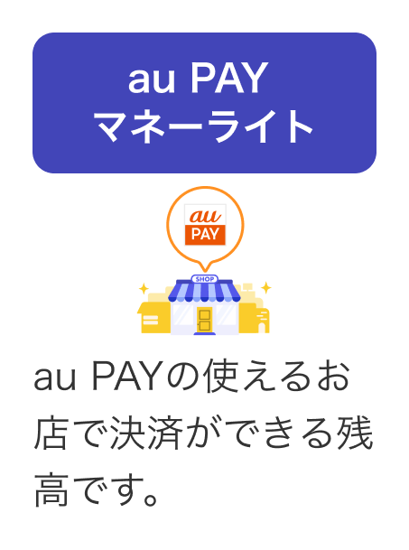 au PAY マネーライト:au PAYの使えるお店で決済ができる残高です。